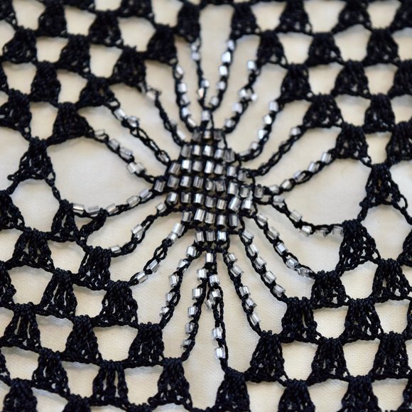 Vintage Black and Silver Beaded Shawl - Picture 4 of 7